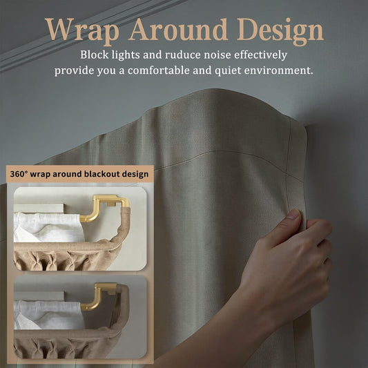 Double Curtain Rods 32 to 86 Inches, HOTOZON Wrap Around Double Curtain Rods for Windows 55 to 82 Inches (4.6-6.8 ft), 6/8 Inches Telescoping Adjustable Blackout Room Darkening Drapery Rod, Gold