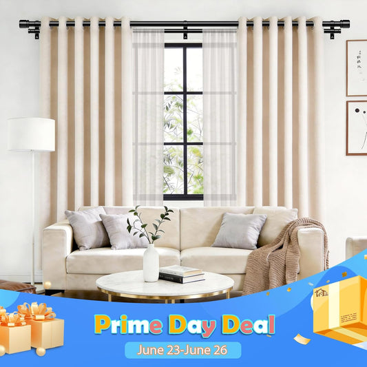 Double Curtain Rod 72 to 144 Inch, HOTOZON 1 Inch Heavy Duty Double Curtain Rods for Windows 60 to 140 Inches(5-11.6 ft), Telescoping Drapery Rod with Simple End Finials, Black