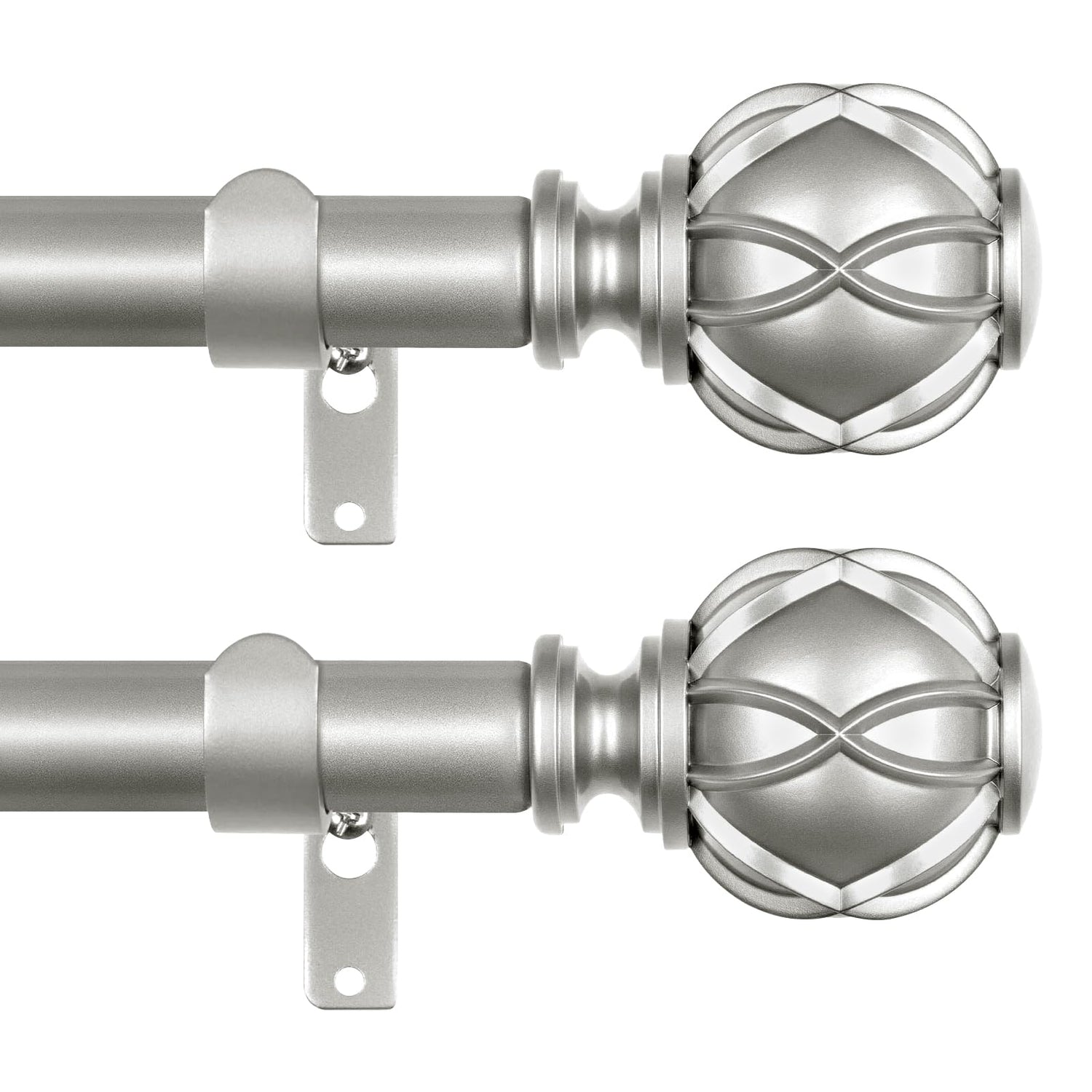 Curtain Rods 2 Pack with Netted Finials Antique Silver