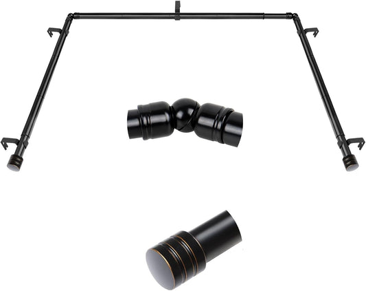 Bay Window Curtain Rods, HOTOZON 7/8 Inch Heavy Duty Curtain Rods for Bay Windows 48-84 Inch(Center Rod), 32-58 Inch Side Rods for Windows, Black, Decorative Drapery Rod with End Cap Finials