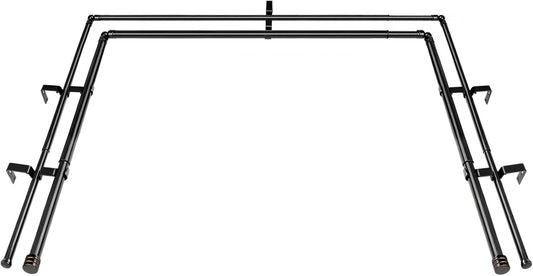 HOTOZON 1 Inch Heavy Duty Double Bay Window Curtain Rod, 36-72 Inch Telescoping Center Rod, 20-36 Inch Adjustable Side Rod Set, Black, End Cap Finials