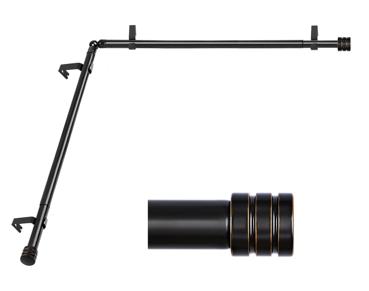 Bay Window Curtain Rods, HOTOZON 7/8 Inch Heavy Duty Curtain Rods for Bay Windows 48-84 Inch(Center Rod), 32-58 Inch Side Rods for Windows, Black, Decorative Drapery Rod with End Cap Finials