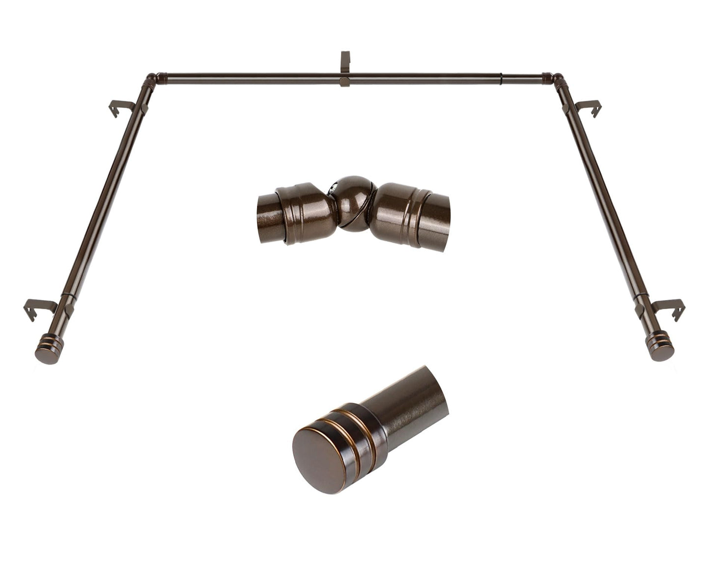 Bay Window Curtain Rods, HOTOZON 7/8 Inch Heavy Duty Curtain Rods for Bay Windows 48-84 Inch(Center Rod), 32-58 Inch Side Rods for Windows, Black, Decorative Drapery Rod with End Cap Finials