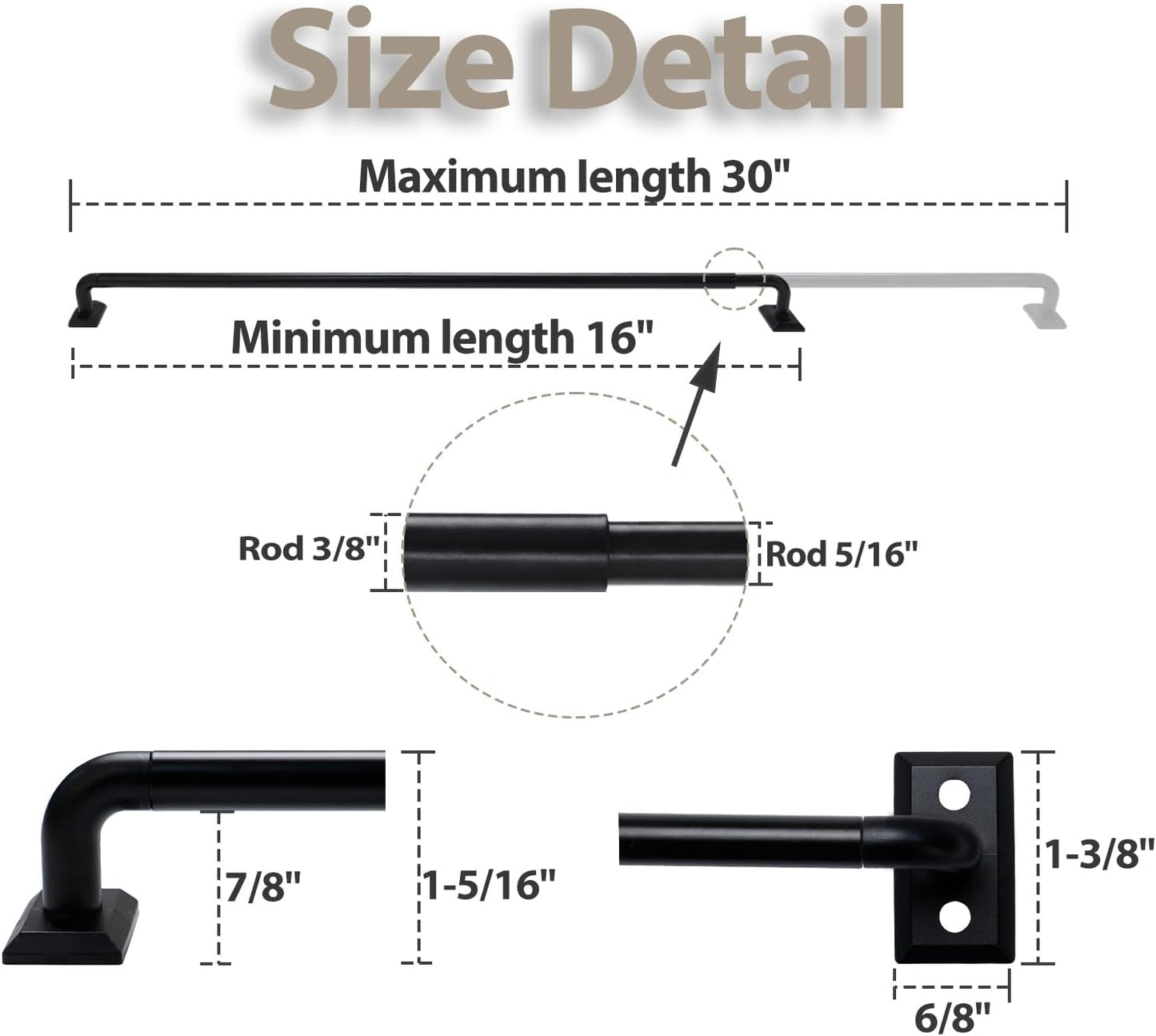 HOTOZON French Door Curtain Rod 2 Pack 16 to 30 Inch, 3/8" Diameter, Black | Wrap Around Adjustable Telescoping Cafe Curtain Rod for Door Window 12 to 28 Inches, Sash Curtain Rods for Home Decoration