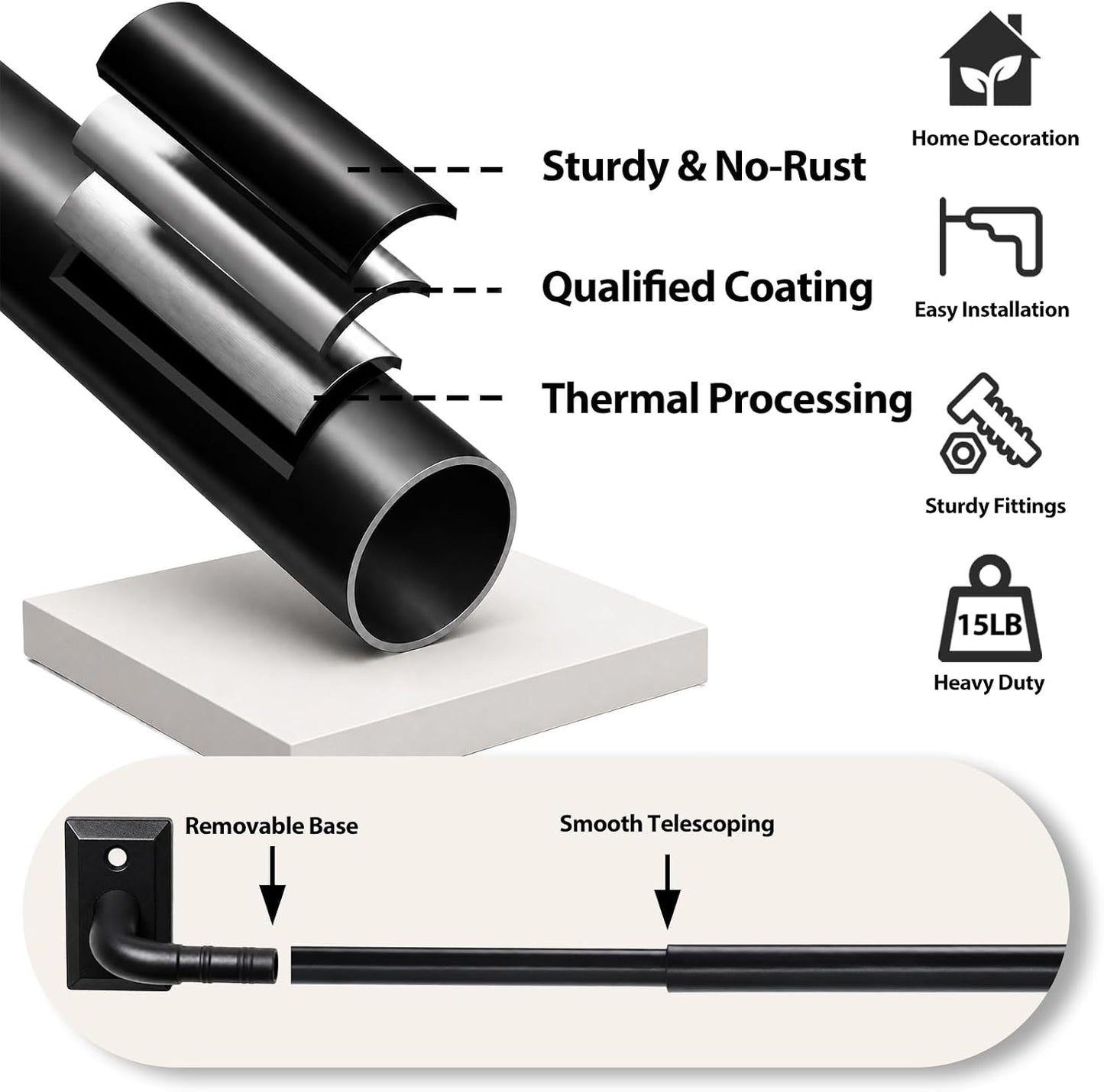 HOTOZON French Door Curtain Rod 2 Pack 16 to 30 Inch, 3/8" Diameter, Black | Wrap Around Adjustable Telescoping Cafe Curtain Rod for Door Window 12 to 28 Inches, Sash Curtain Rods for Home Decoration