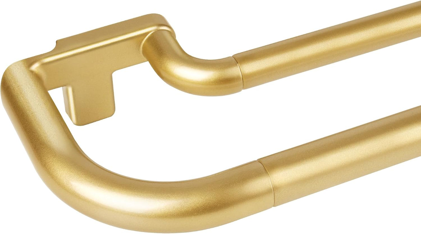 Double Curtain Rods 32 to 86 Inches, HOTOZON Wrap Around Double Curtain Rods for Windows 55 to 82 Inches (4.6-6.8 ft), 6/8 Inches Telescoping Adjustable Blackout Room Darkening Drapery Rod, Gold