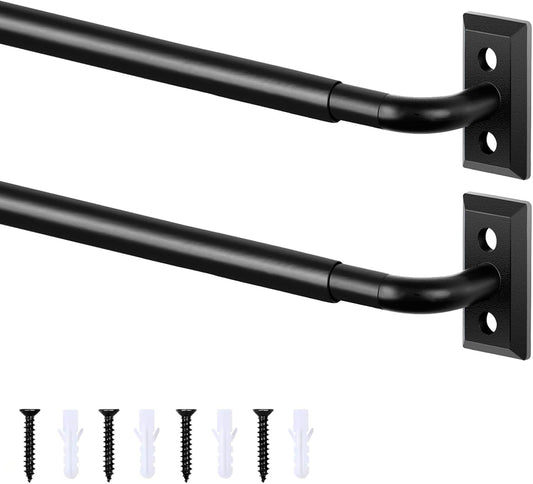 HOTOZON French Door Curtain Rod 2 Pack 16 to 30 Inch, 3/8" Diameter, Black | Wrap Around Adjustable Telescoping Cafe Curtain Rod for Door Window 12 to 28 Inches, Sash Curtain Rods for Home Decoration