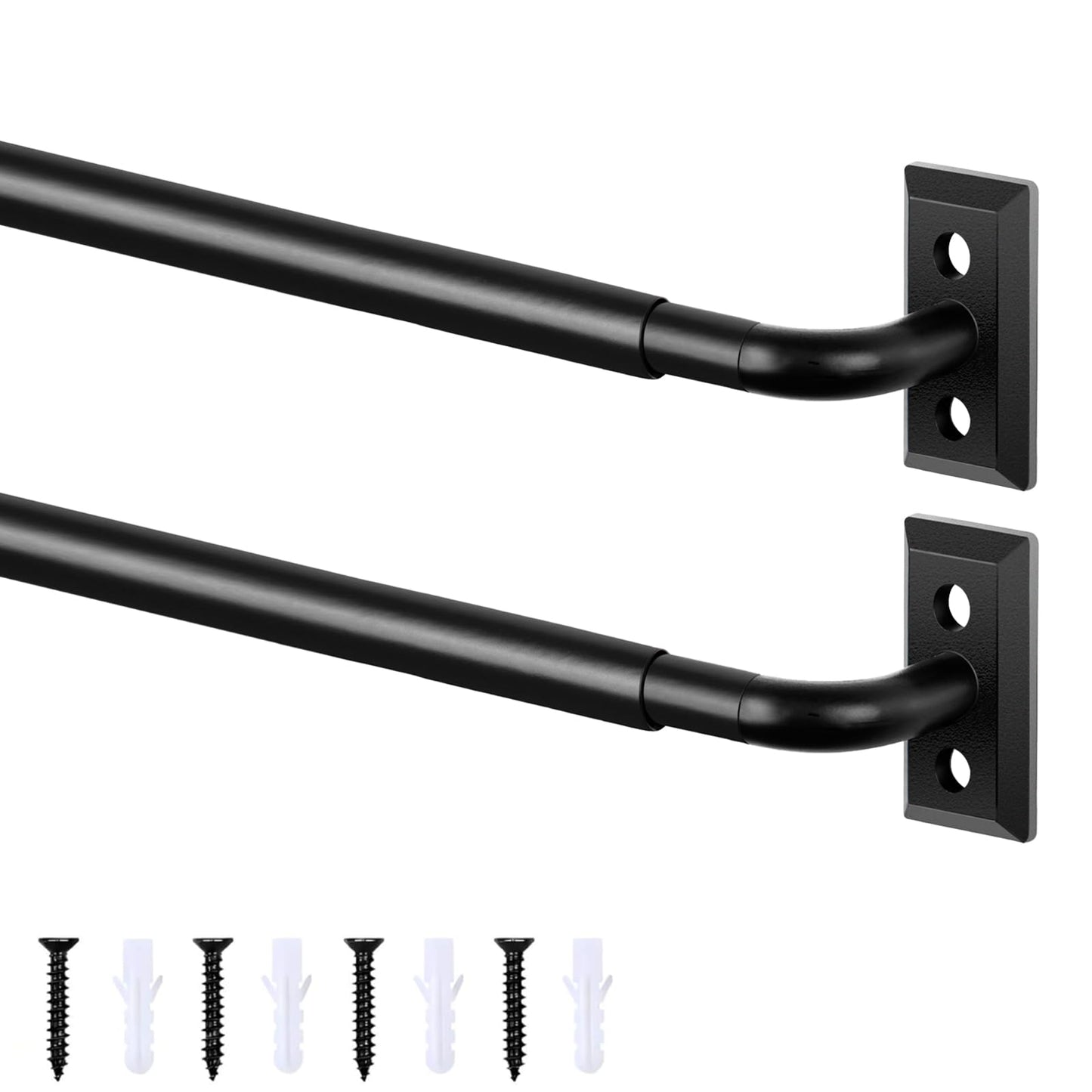 HOTOZON French Door Curtain Rod 2 Pack 16 to 30 Inch, 3/8" Diameter, Black | Wrap Around Adjustable Telescoping Cafe Curtain Rod for Door Window 12 to 28 Inches, Sash Curtain Rods for Home Decoration