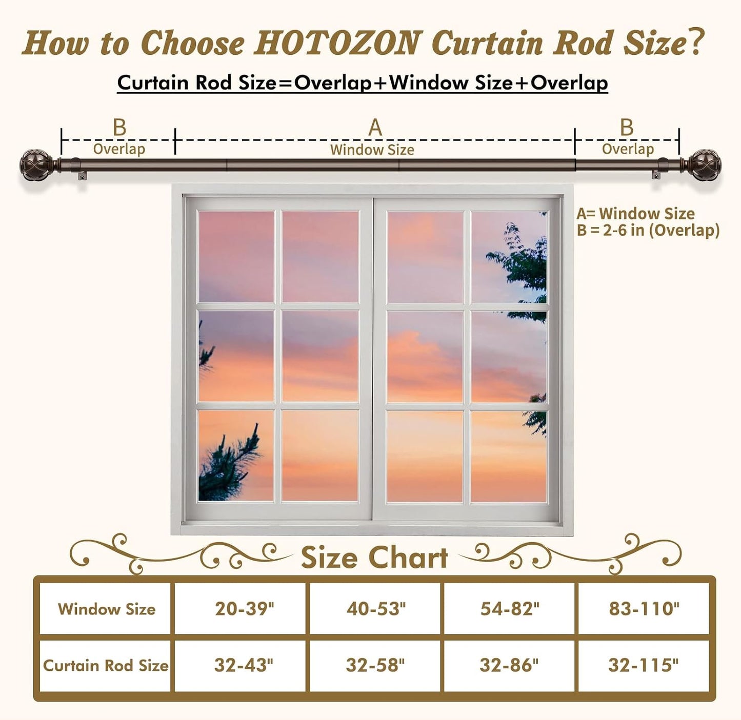 Bronze Curtain Rods 2 Pack, HOTOZON Curtain Rods for window 32 to 58 Inch, New Splicing Window Rod for Windows, 3/4 Inch Single Drapery Rod with Netted Finials