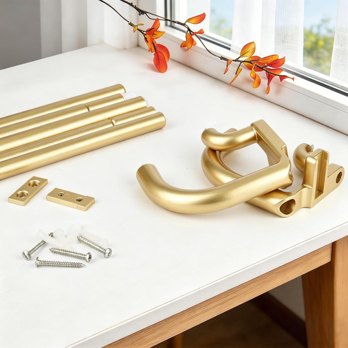Double Curtain Rods 32 to 86 Inches, HOTOZON Wrap Around Double Curtain Rods for Windows 55 to 82 Inches (4.6-6.8 ft), 6/8 Inches Telescoping Adjustable Blackout Room Darkening Drapery Rod, Gold
