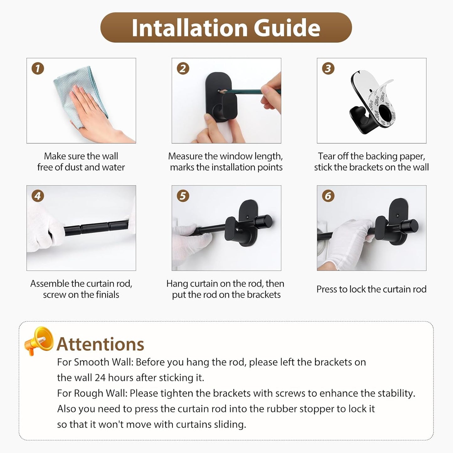 Curtain Rods No Drilling 32 to 86 Inch, HOTOZON 5/8 Inches No Drill Curtain Rods for Windows 55 to 82 Inches(4.5-6.8 ft), Renter Friendly Adjustable Small Drapery Rod for Lightweight Curtains, Black
