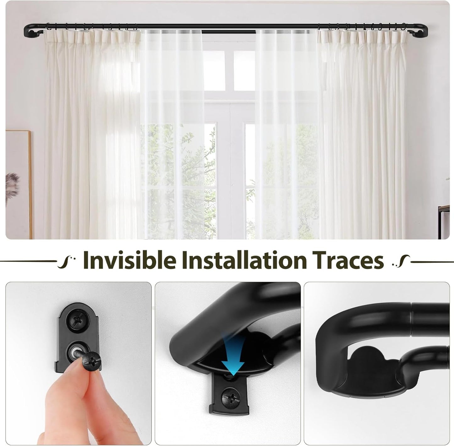 Double Curtain Rods 32 to 58 Inches, HOTOZON Blackout Double Curtain Rods for Windows 20 to 54 Inches (1.6-4.5 ft), 6/8 Inches Wrap Around Room Darkening Telescoping Drapery Rod, Black