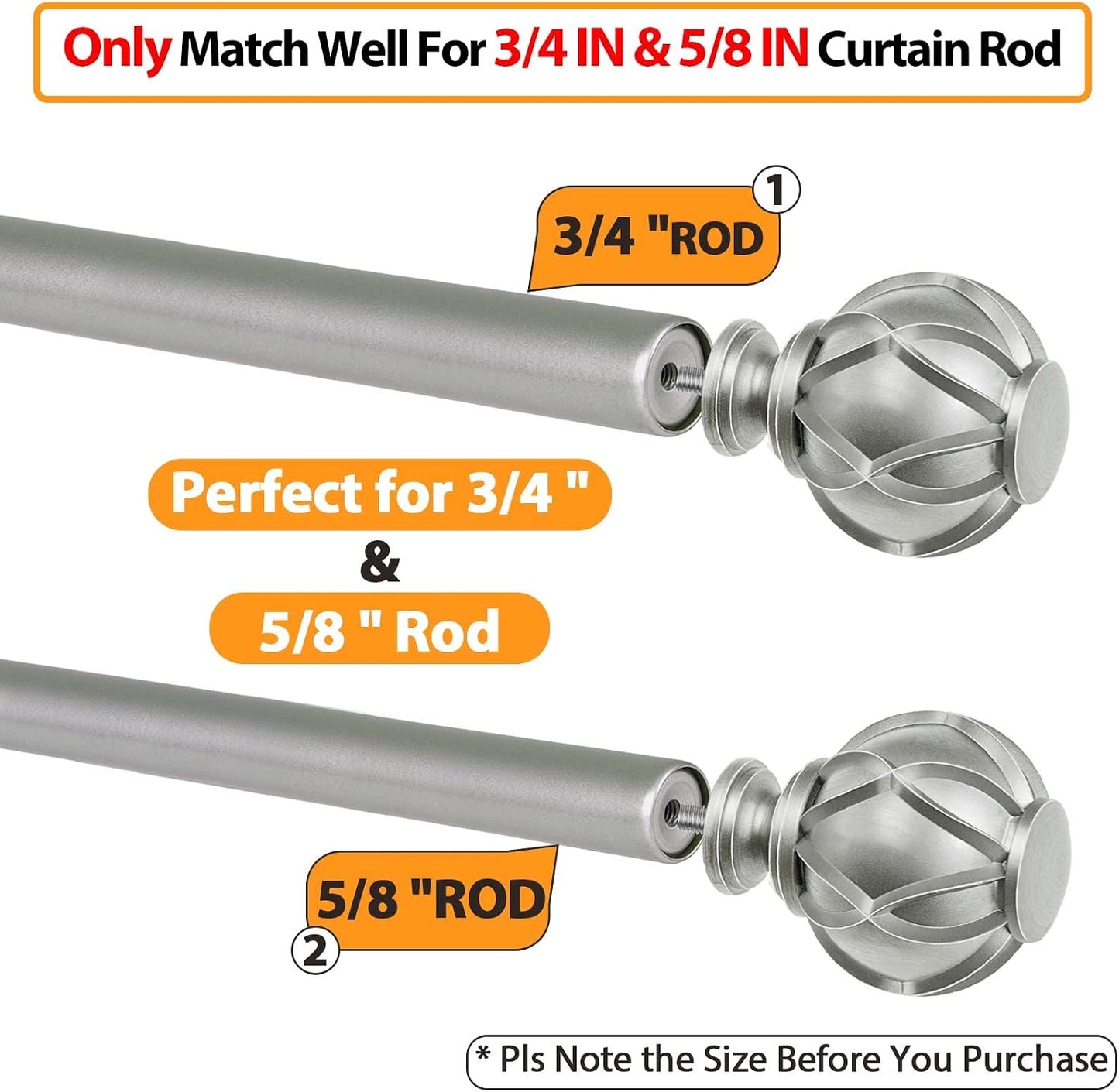 HOTOZON Antique Silver Replacement Finials for 3/4 and 5/8 Inch Diameter Curtain Rods, Samll Decorative Drapery Rod Finials, Set of 2 …