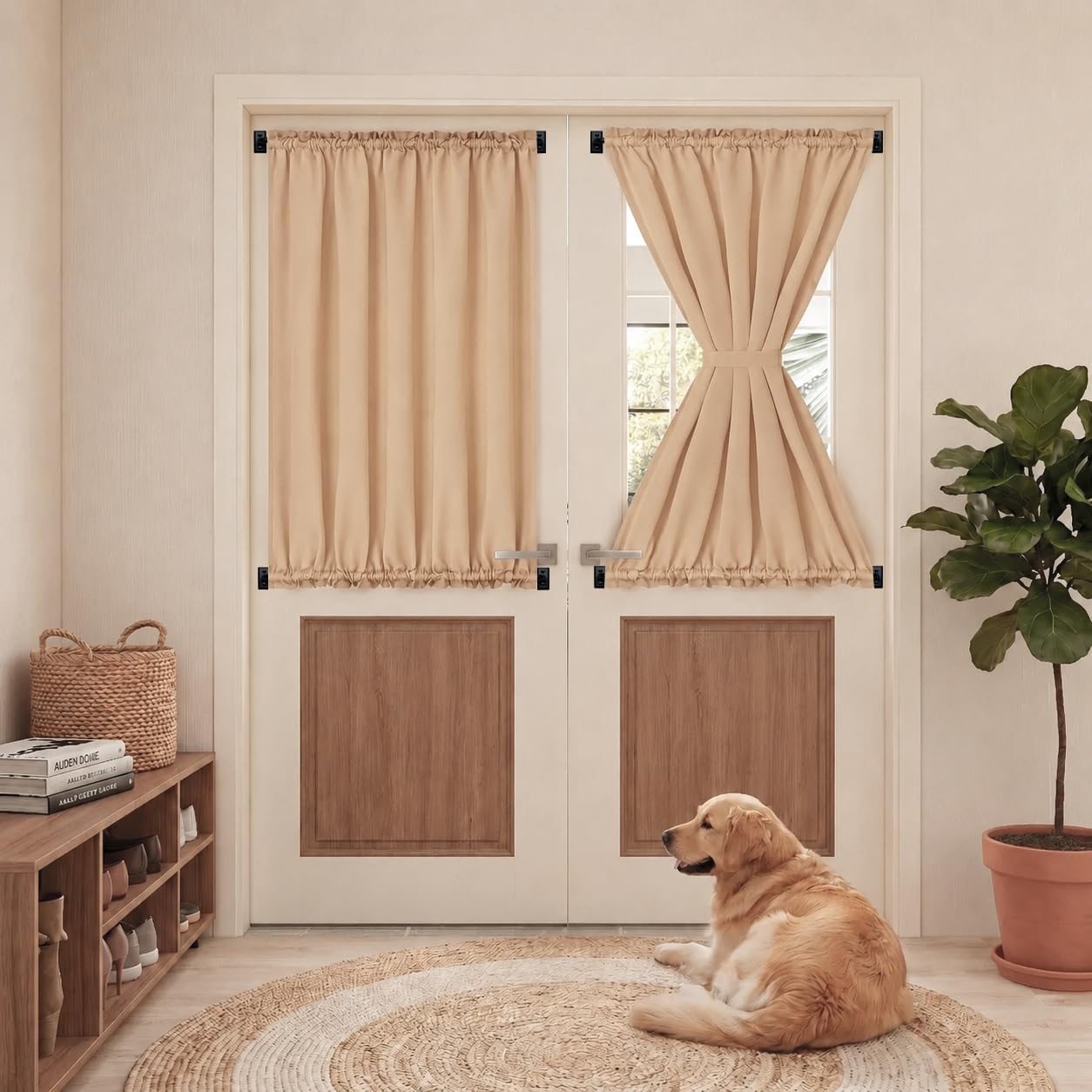 HOTOZON French Door Curtain Rod 2 Pack 16 to 30 Inch, 3/8" Diameter, Black | Wrap Around Adjustable Telescoping Cafe Curtain Rod for Door Window 12 to 28 Inches, Sash Curtain Rods for Home Decoration