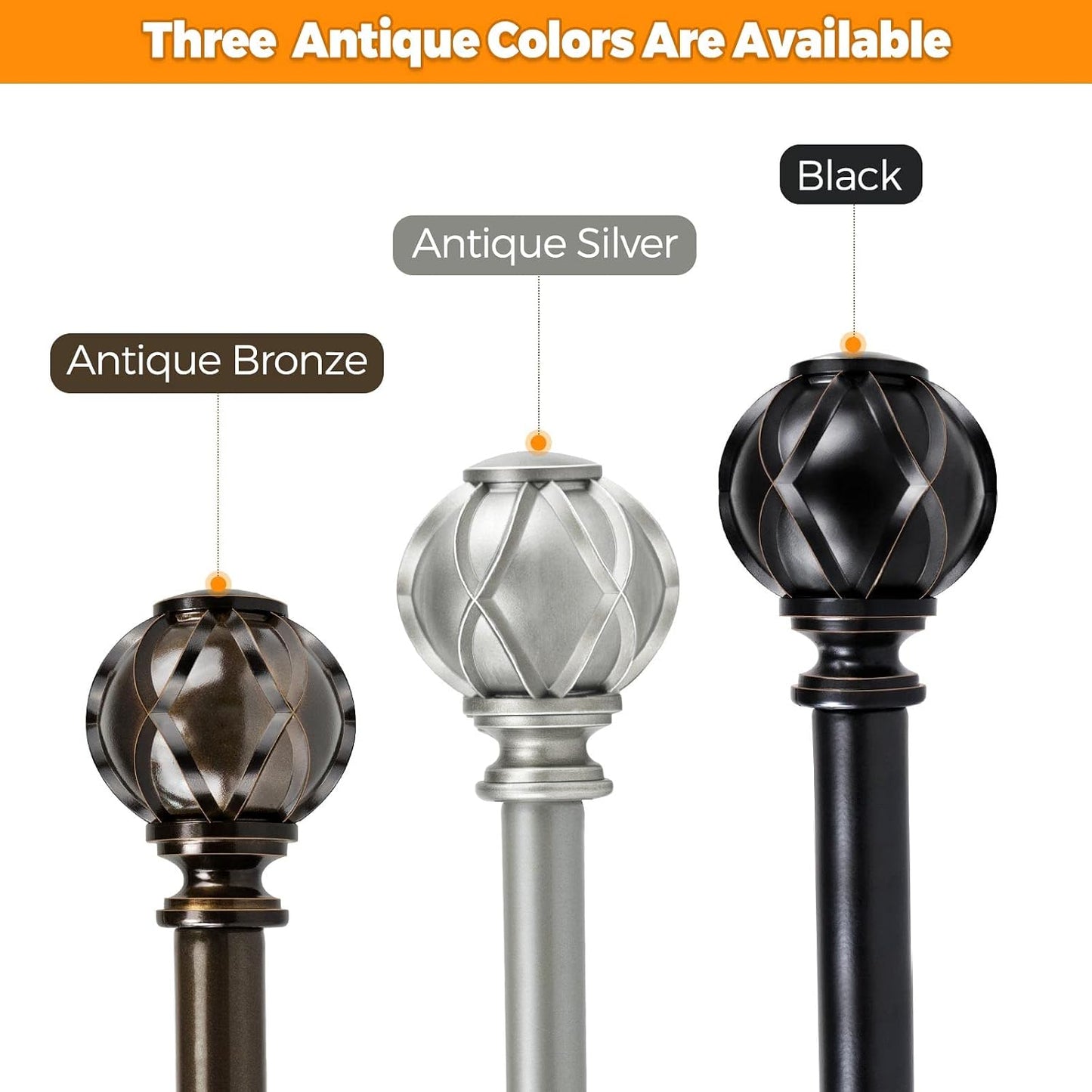 HOTOZON Antique Silver Replacement Finials for 3/4 and 5/8 Inch Diameter Curtain Rods, Samll Decorative Drapery Rod Finials, Set of 2 …