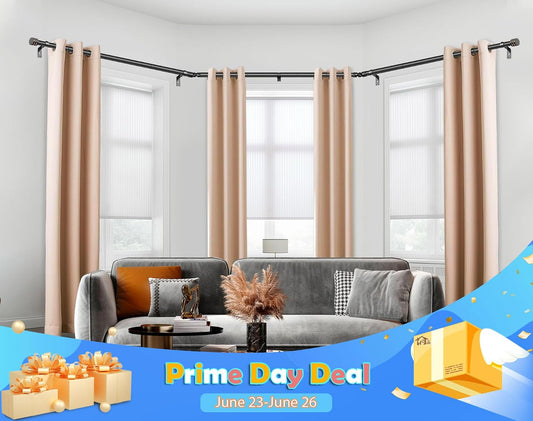 Bay Window Curtain Rods, HOTOZON 7/8 Inch Heavy Duty Curtain Rods for Bay Windows 48-84 Inch(Center Rod), 32-58 Inch Side Rods for Windows, Black, Decorative Drapery Rod with End Cap Finials