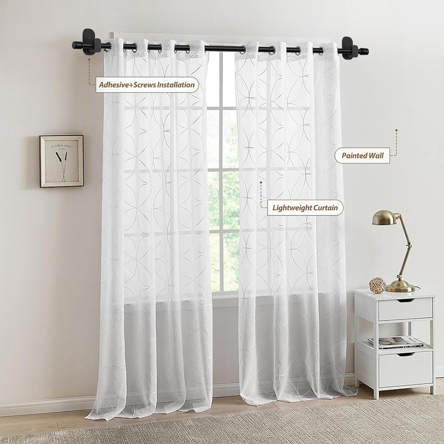 Curtain Rods No Drilling 32 to 86 Inch, HOTOZON 5/8 Inches No Drill Curtain Rods for Windows 55 to 82 Inches(4.5-6.8 ft), Renter Friendly Adjustable Small Drapery Rod for Lightweight Curtains, Black