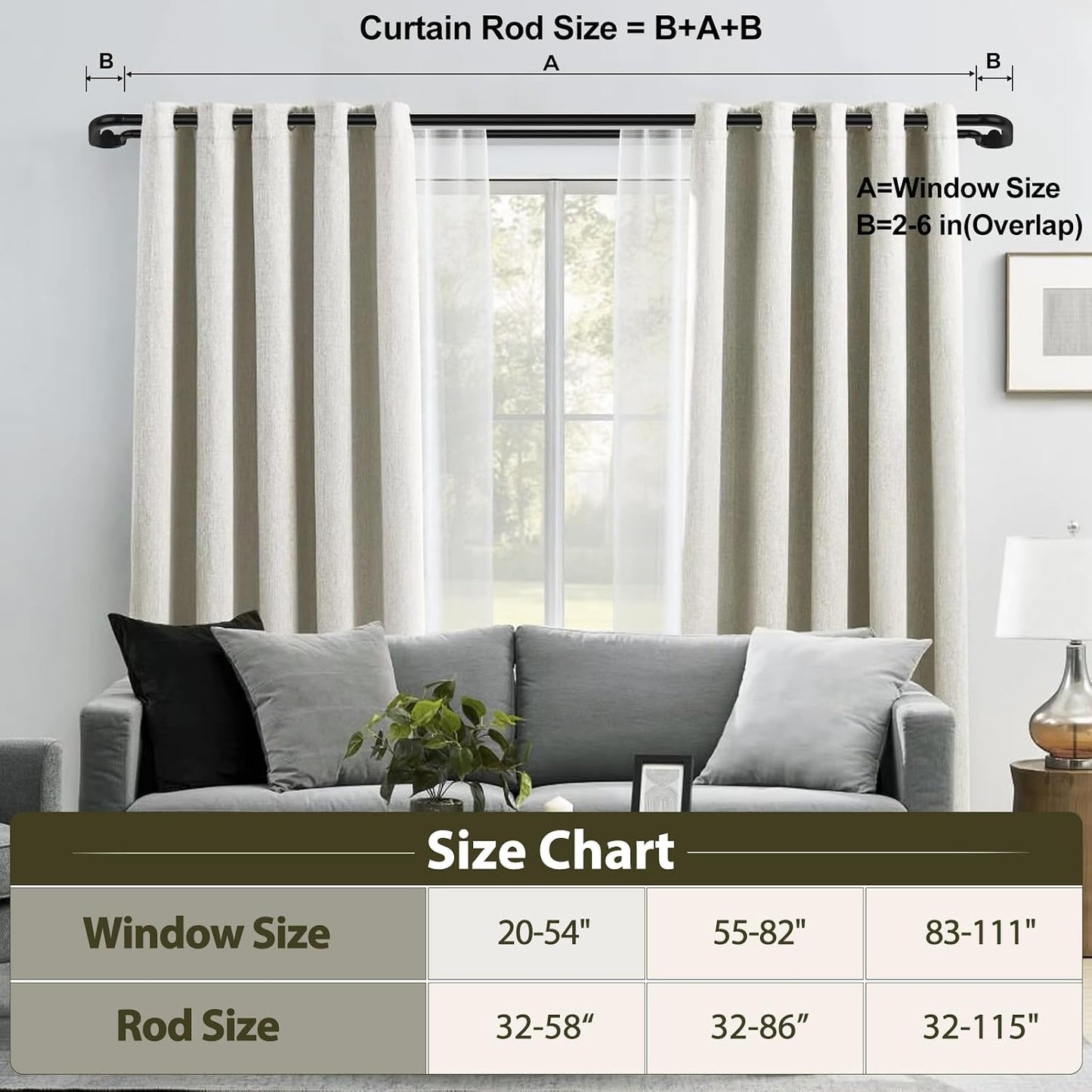 Double Curtain Rods 32 to 58 Inches, HOTOZON Blackout Double Curtain Rods for Windows 20 to 54 Inches (1.6-4.5 ft), 6/8 Inches Wrap Around Room Darkening Telescoping Drapery Rod, Black