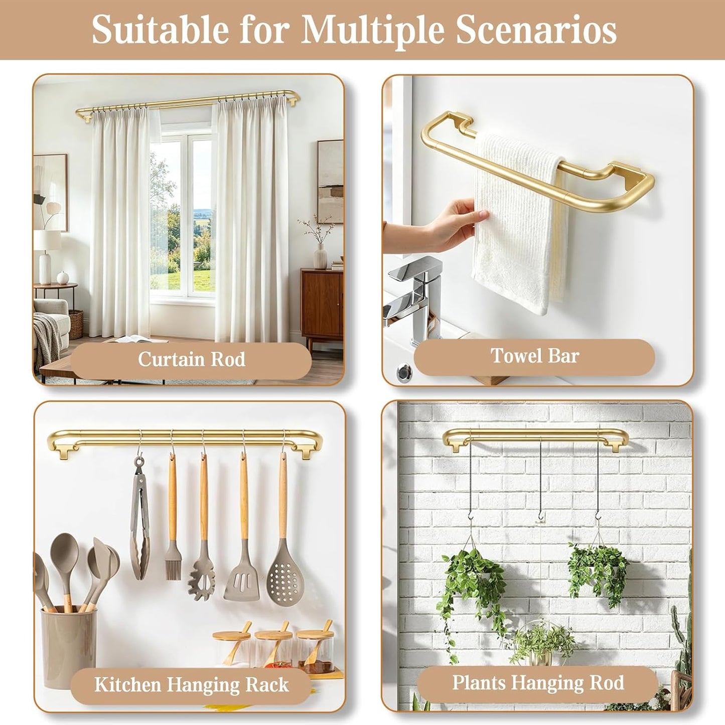 Double Curtain Rods 32 to 86 Inches, HOTOZON Wrap Around Double Curtain Rods for Windows 55 to 82 Inches (4.6-6.8 ft), 6/8 Inches Telescoping Adjustable Blackout Room Darkening Drapery Rod, Gold