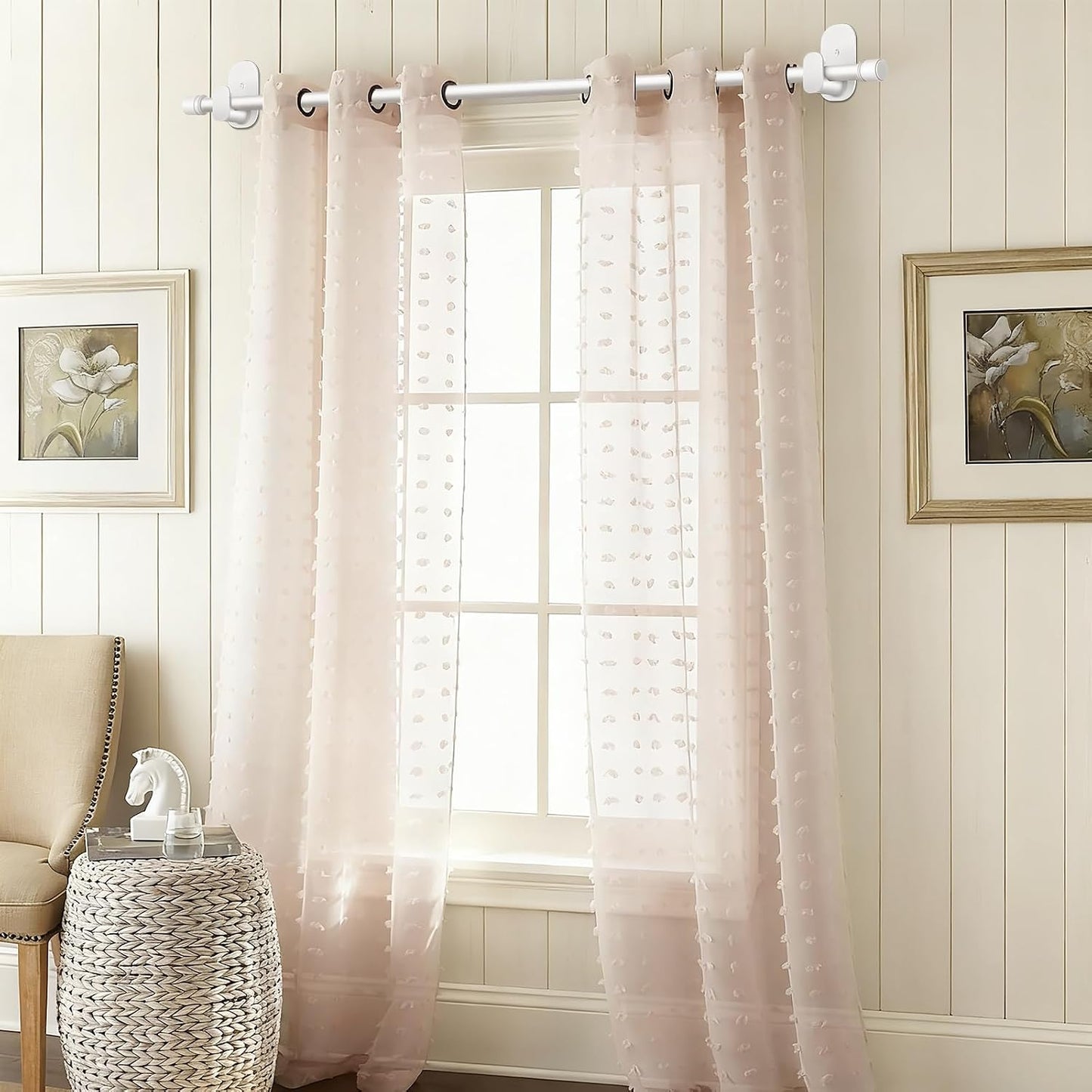 HOTOZON No Drill Curtain Rod Brackets 2 Pack, Self Adhesive Curtain Rods Hooks for Poles 5/8 Inches & 4/8 Inches, Renter Friendly Curtain Rod Holders, White
