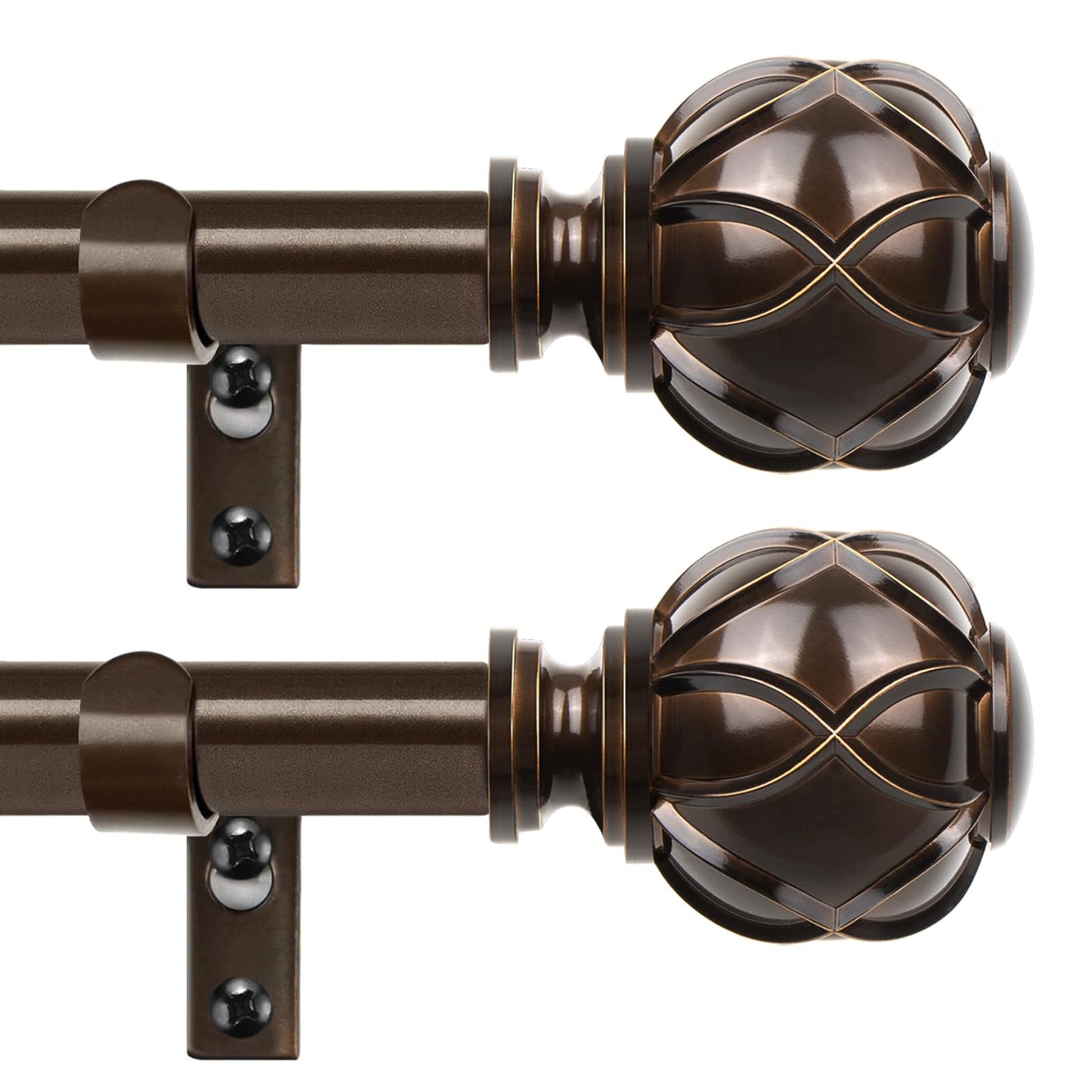 Bronze Curtain Rods 2 Pack, HOTOZON Curtain Rods for window 32 to 58 Inch, New Splicing Window Rod for Windows, 3/4 Inch Single Drapery Rod with Netted Finials