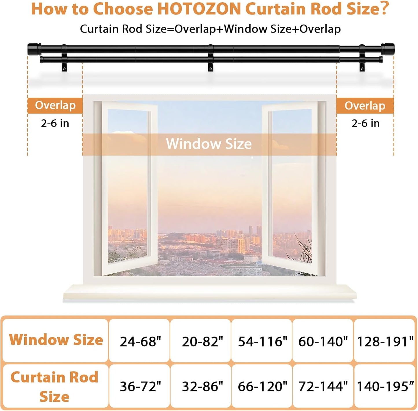 Double Curtain Rod 72 to 144 Inch, HOTOZON 1 Inch Heavy Duty Double Curtain Rods for Windows 60 to 140 Inches(5-11.6 ft), Telescoping Drapery Rod with Simple End Finials, Black