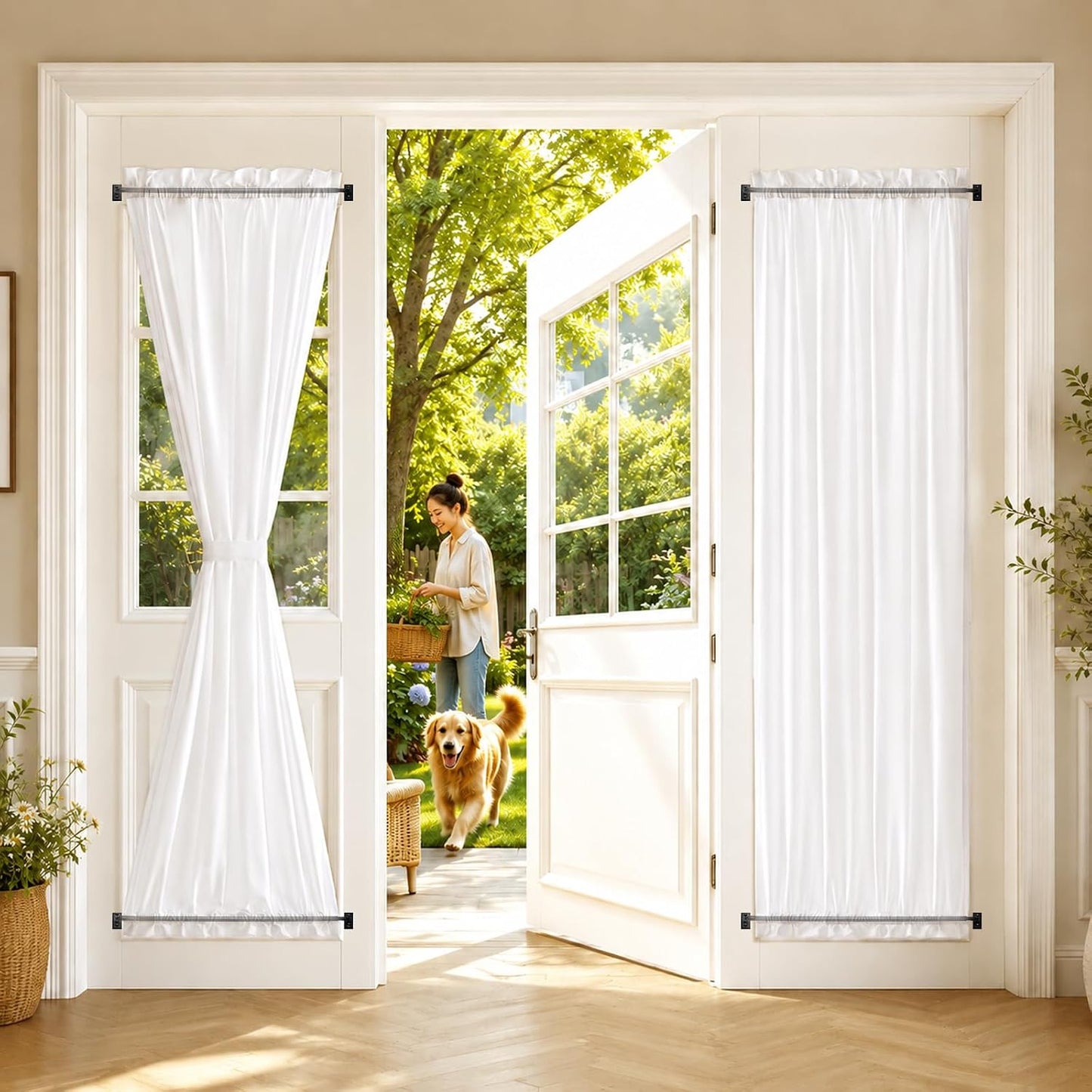 HOTOZON French Door Curtain Rod 2 Pack 16 to 30 Inch, 3/8" Diameter, Black | Wrap Around Adjustable Telescoping Cafe Curtain Rod for Door Window 12 to 28 Inches, Sash Curtain Rods for Home Decoration