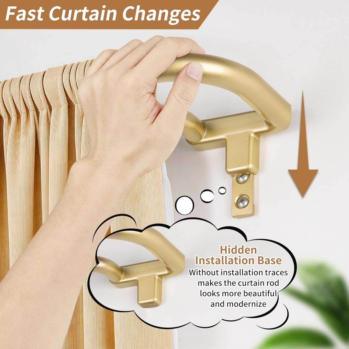 Double Curtain Rods 32 to 86 Inches, HOTOZON Wrap Around Double Curtain Rods for Windows 55 to 82 Inches (4.6-6.8 ft), 6/8 Inches Telescoping Adjustable Blackout Room Darkening Drapery Rod, Gold