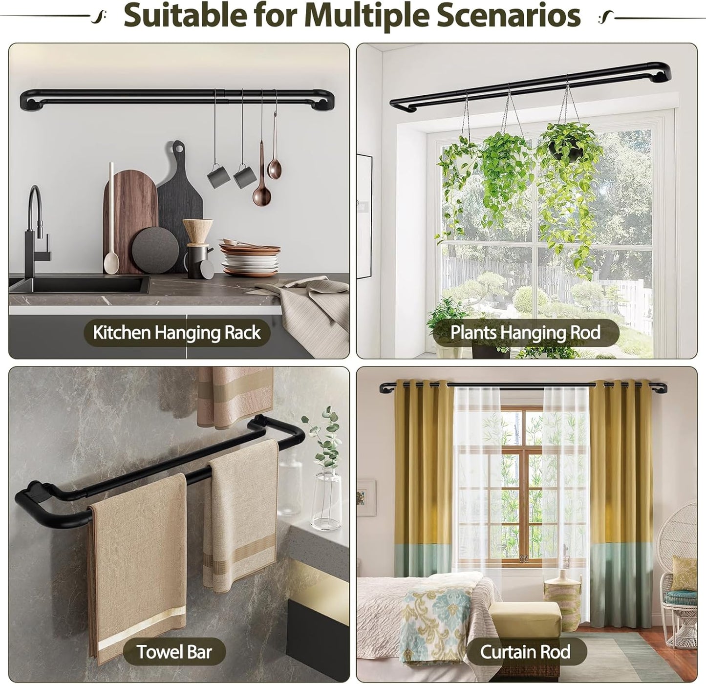Double Curtain Rods 32 to 58 Inches, HOTOZON Blackout Double Curtain Rods for Windows 20 to 54 Inches (1.6-4.5 ft), 6/8 Inches Wrap Around Room Darkening Telescoping Drapery Rod, Black